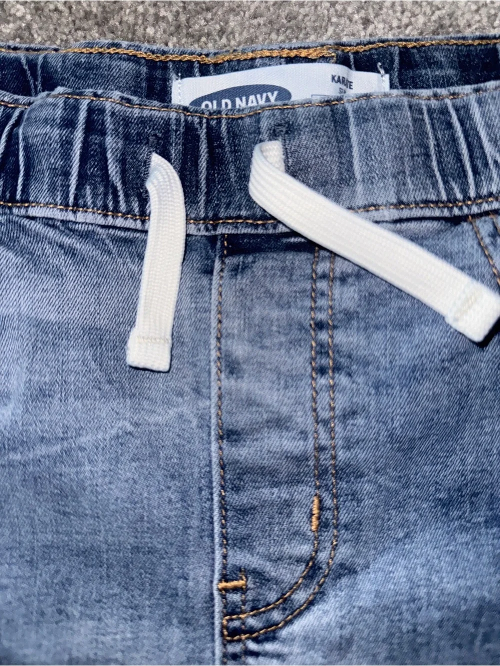 Old Navy Boys Denim Drawstring Shorts Slim Fit XL (14-16) Blue Stretch Pockets